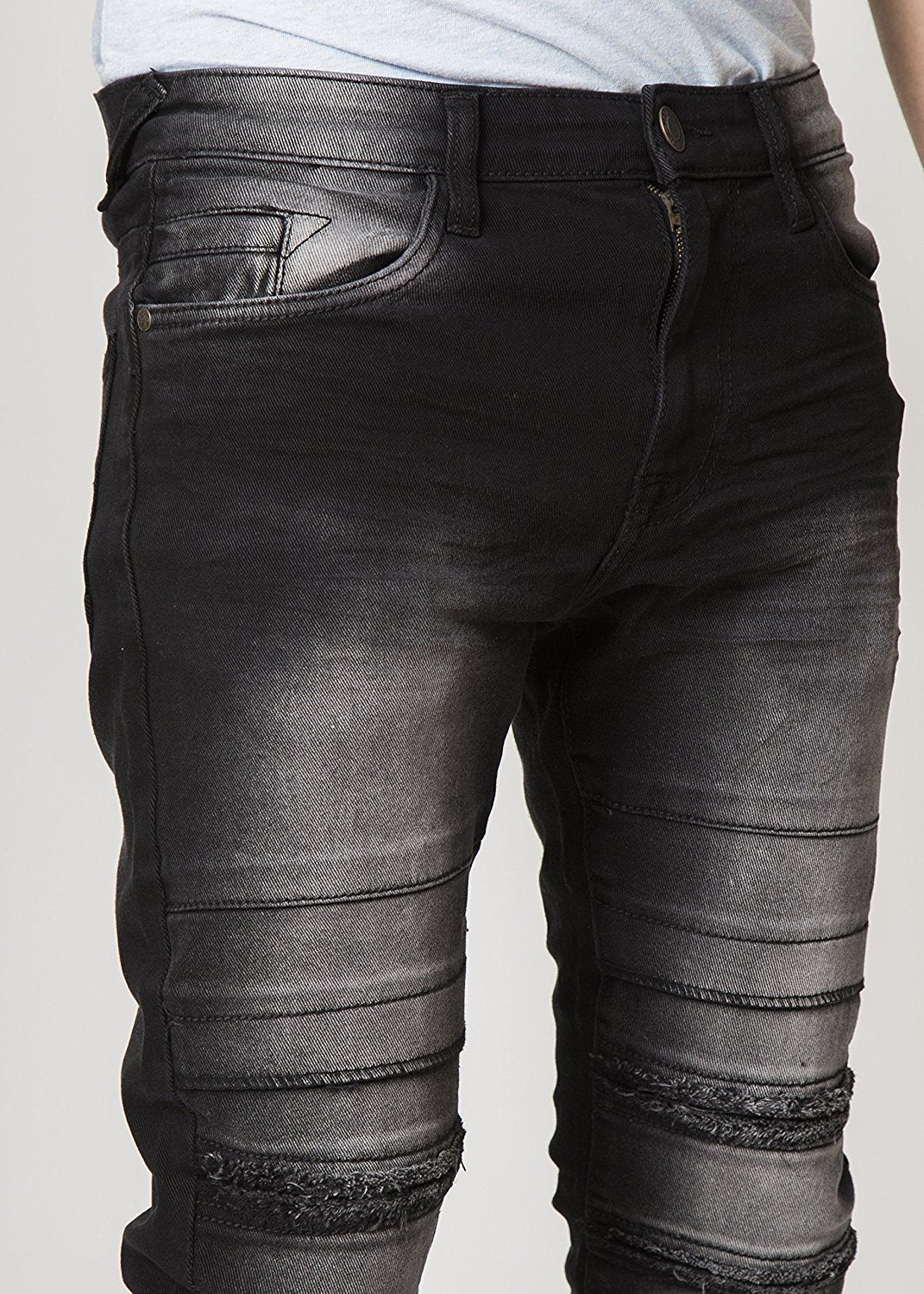 Mad Blue Men's Biker Slim Fit Tapered Leg Distressed Moto Style Jeans - Available in More Designs