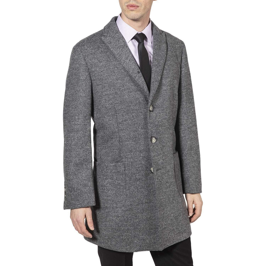 Adam Baker Men's Peak Lapel Single Breasted Wool-Blend Mid-Length Car Coat - CLEARANCE