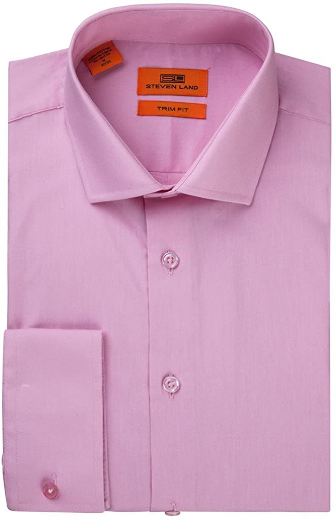 Steven Land Men's Trim Fit French Cuff 100% Cotton Solid Poplin Dress Shirt - Colors