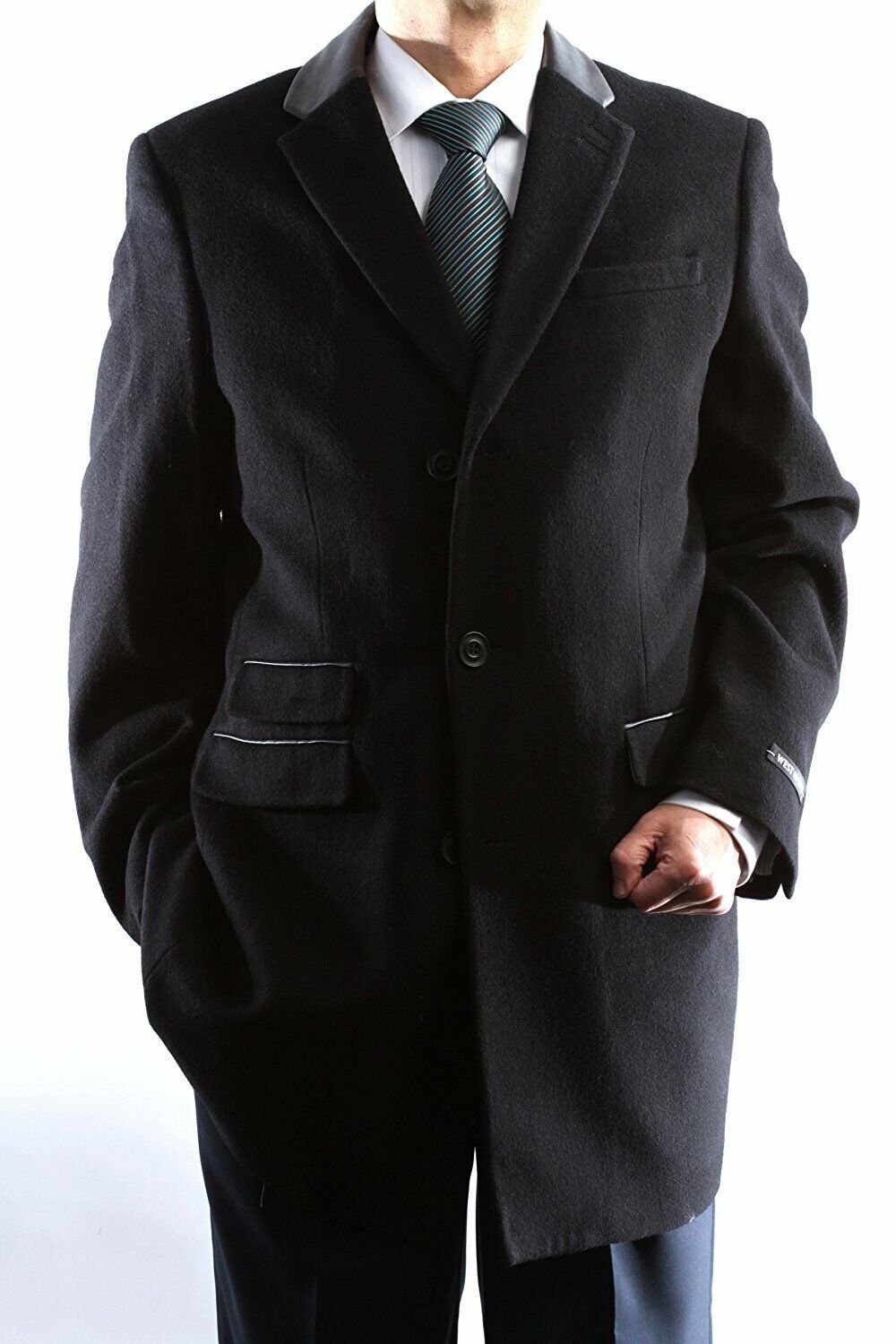 Men's Single Breasted Luxury Wool Three Quarter Length Topcoat - Colors