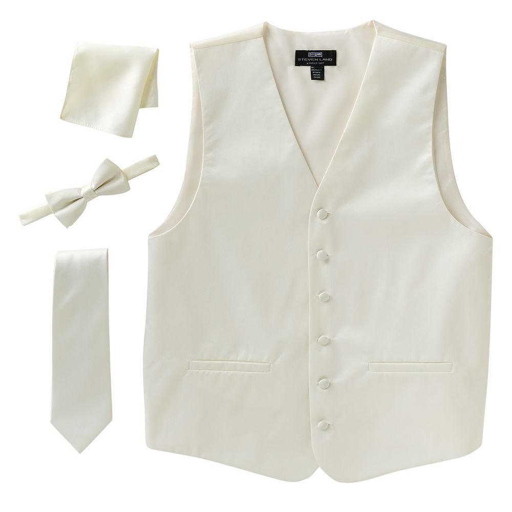Men's Slim Fit 4-PC. Solid Dress Vest Neck Tie Bowtie Pocket Square Set - CLEARANCE - FINAL SALE