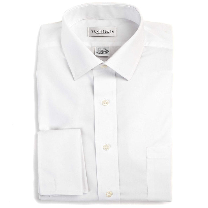 Van Heusen Men's Regular Fit Wrinkle Free Broadcloth French Cuff Solid Dress Shirt. CLEARANCE, FINAL SALE!