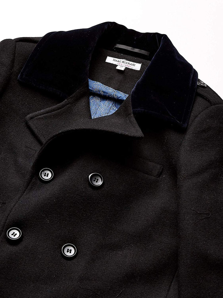 Isaac Mizrahi Boy's 2-20 Velvet Collar Quilt Lined Wool Blend Peacoat