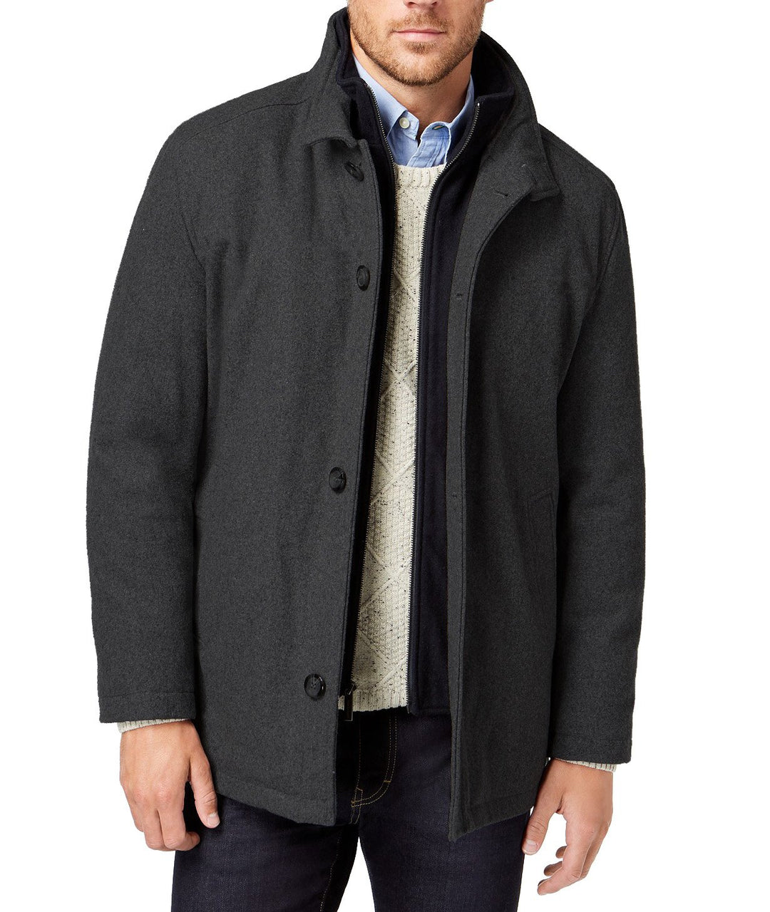 LONDON FOG Men's Wool Blend Car Coat with Bib