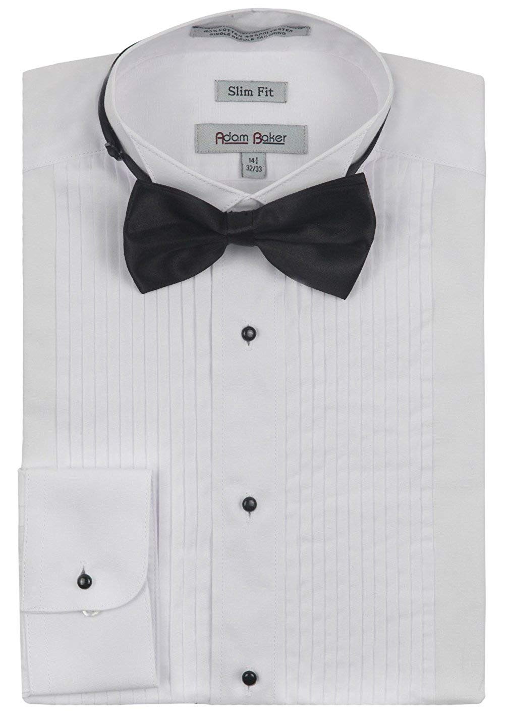 Adam Baker Men’s Slim Fit Convertible Cuffs Formal Wingtip Collar Tuxedo Shirt (Bowtie & Studs Included) - CLEARANCE - FINAL SALE
