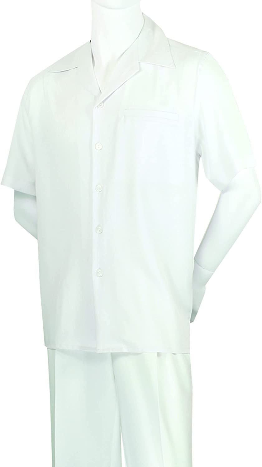 Adam Baker Men's 2-Piece (Long Pants and Short Sleeve Shirt) Linen-Cotton Blend Walking Suit Set