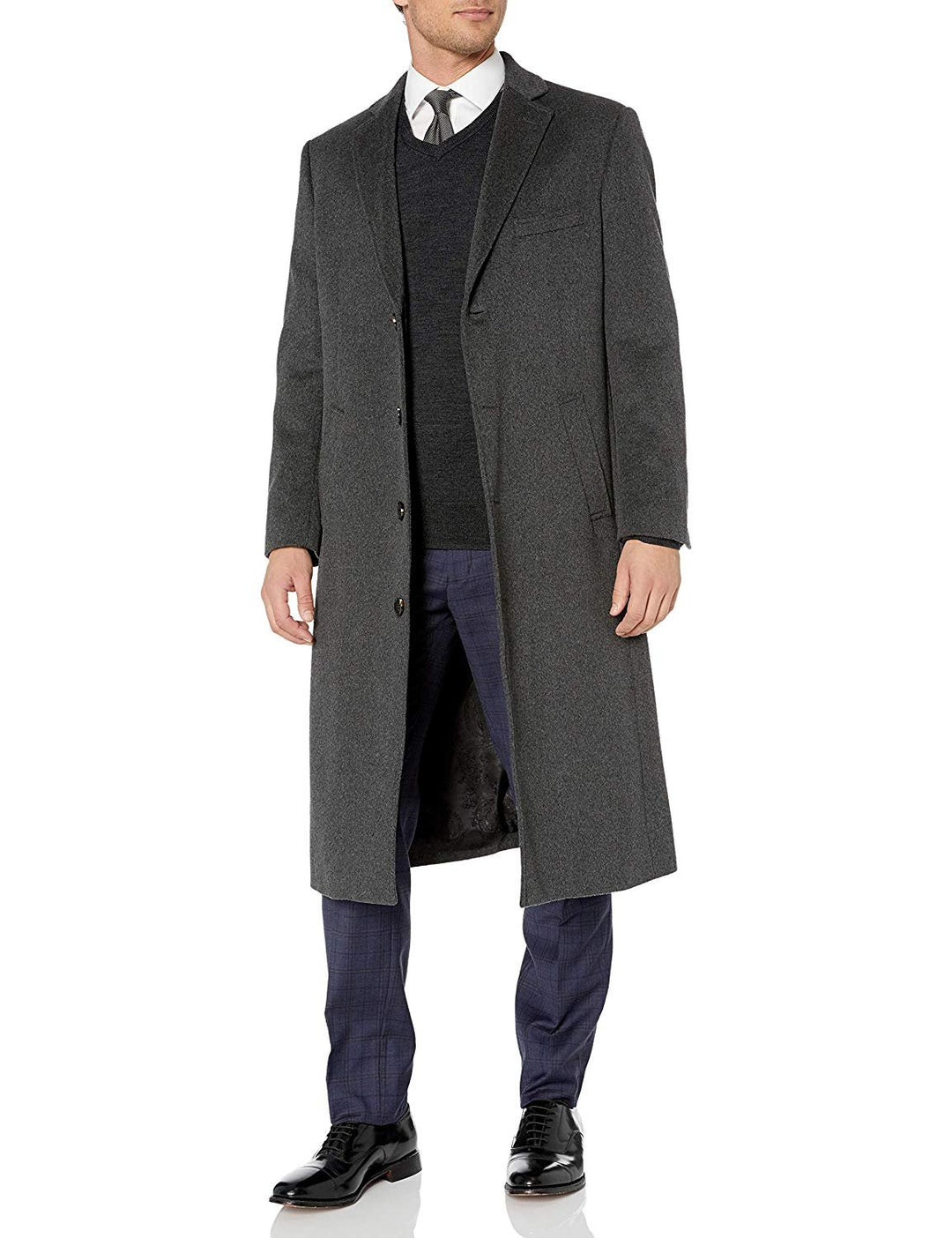 Adam Baker Men's Overcoat Single Breasted Luxury Wool/Cashmere Full Length Topcoat