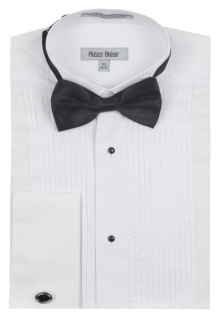 Adam Baker Men’s Regular & Slim Fit Wingtip Collar French Cuff Formal Tuxedo Shirt (Bowtie & Cufflinks Included)