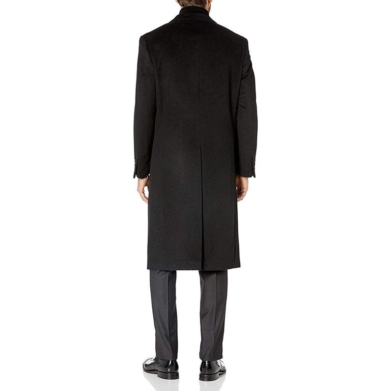 Prontomoda Men's Single Breasted Black Luxury Wool/Cashmere Full Length Topcoat