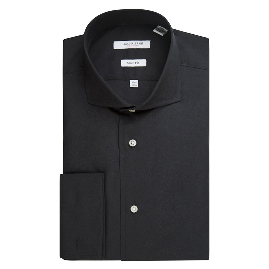 Isaac Mizrahi Men's Slim Fit Spread Collar French Cuff Cotton Solid Dress Shirt - Colors