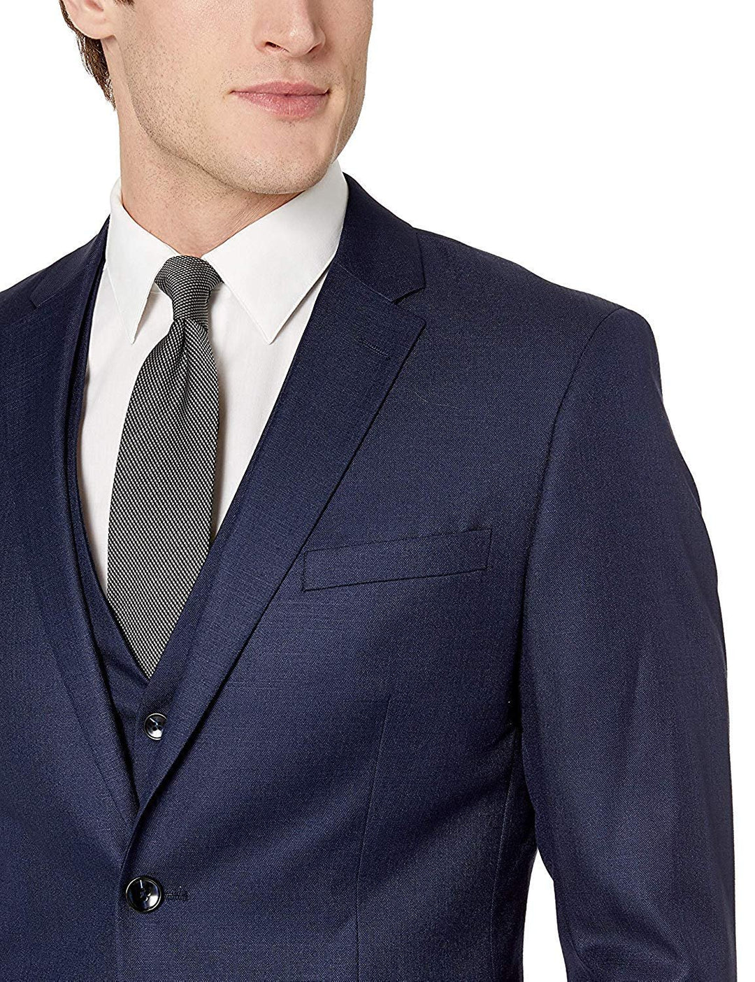 Adam Baker Men's Slim Fit 3-Piece (Jacket, Vets, Trousers) Notch Lapel Linen Feel Suit Set