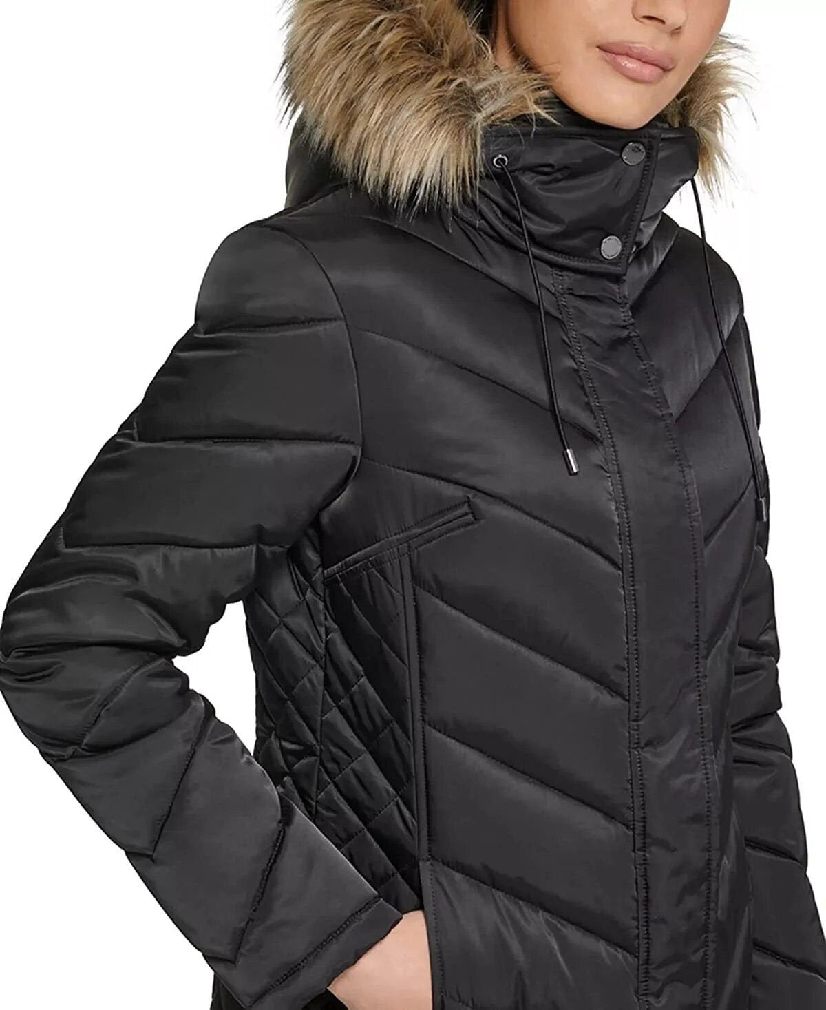 Kenneth Cole New York Women's Puffer Jacket sold with Faux Fur Cropped Hood