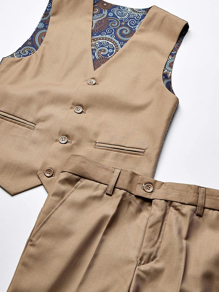 Geoffrey Beene Boy's Modern Fit 5-Piece (Jacket Vest Trousers Shirt Tie) Notch Lapel Suit Set