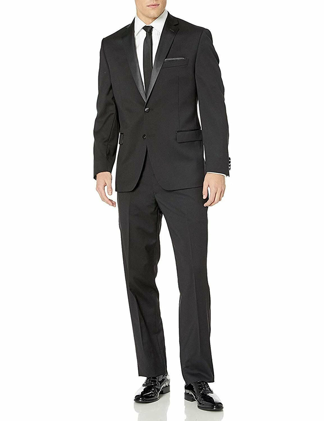 Adam Baker Men's Regular Fit Two Button Notch Lapel Tuxedo Suit - Black