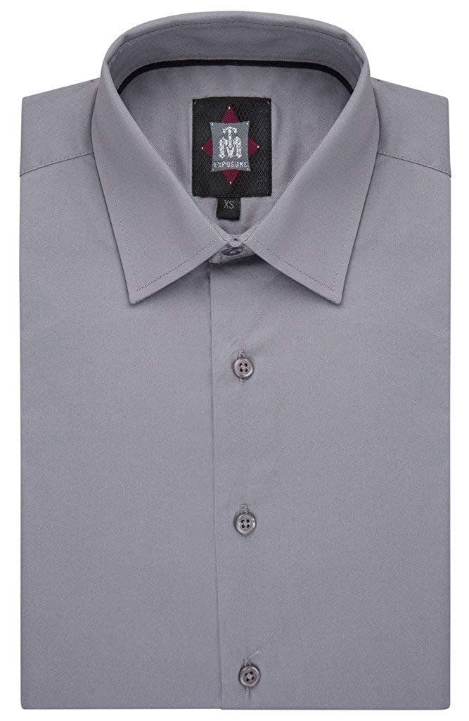 TM Exposure Men's Slim Fit Long Sleeve Cotton/Spandex Sateen Stretch Dress Shirt - Many Colors Available - CLEARANCE - FINAL SALE