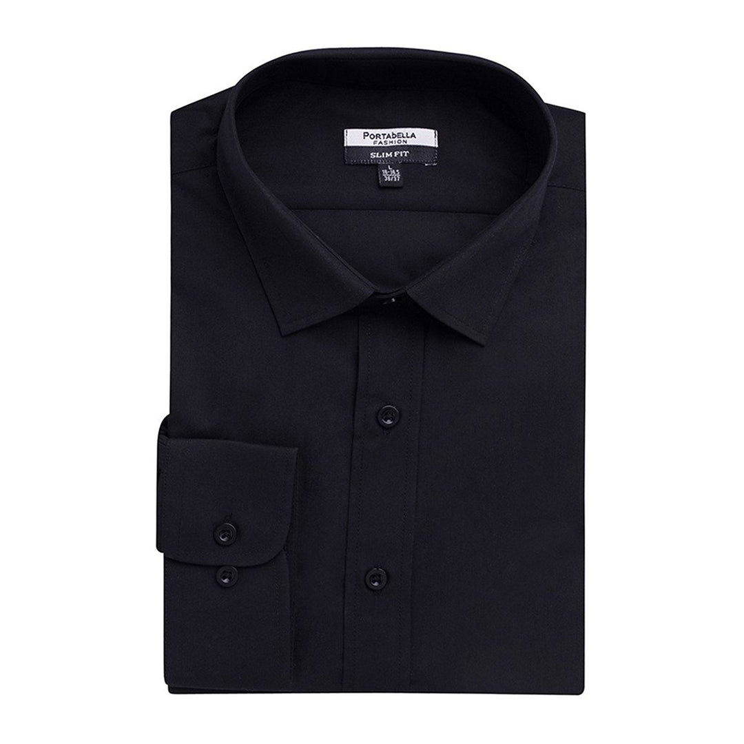 Portabella Men's Slim Fit Long Sleeve Solid Dress Shirt - CLEARANCE - FINAL SALE Black / 20.5" Neck 36/37" Sleeve Portabella Men's Slim Fit Long Sleeve Solid Dress Shirt - CLEARANCE - FINAL SALE Black / 20.5" Neck 36/37" Sleeve