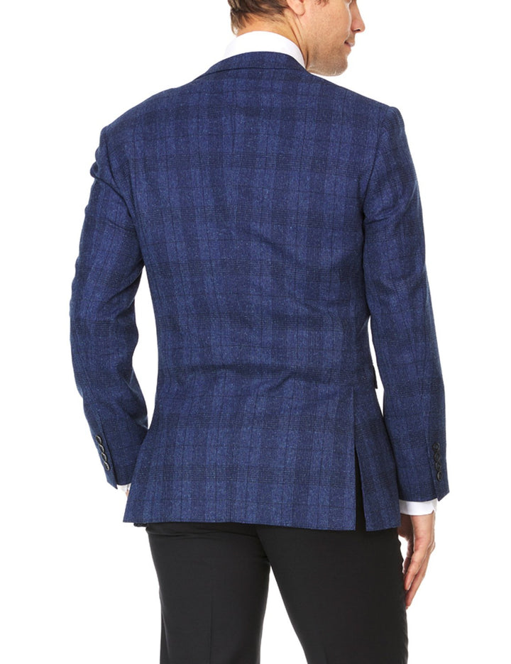 Adam Baker Mens Ultra Slim fit Notch Lapel Plaid Sport Coat/Blazer- Royal Blue Plaid