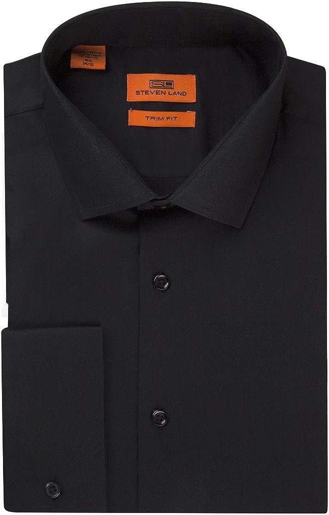 Steven Land Men's Trim Fit French Cuff 100% Cotton Solid Poplin Dress Shirt - Colors