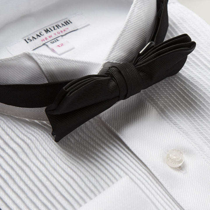 Isaac Mizrahi Boy's 100% Cotton Long Sleeve Wing Tip Collar Tuxedo Shirt with Bowtie