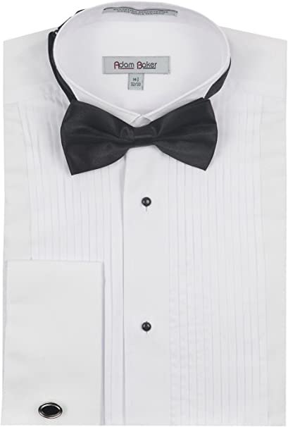 Adam Baker Men’s Slim Fit Wingtip Collar French Cuff Formal Tuxedo Shirt (Bowtie & Cufflinks Included)