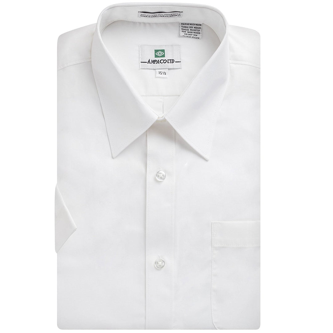 Ampaco Men's Regular Fit Short Sleeve Easy Care Solid White Dress Shirt