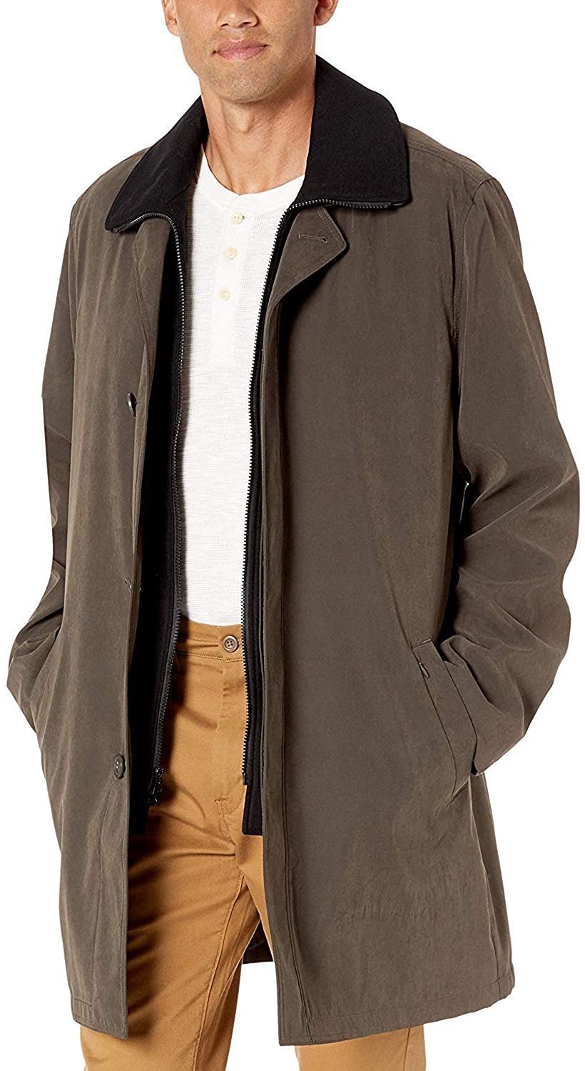 Adam Baker Men's Single Breasted Jacket 3/4 Length All Year Round Raincoat with Removable Liner