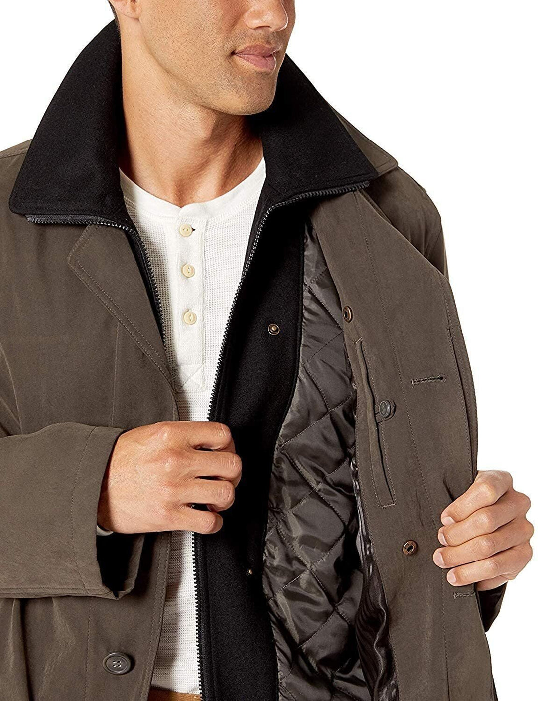 Adam Baker Men's Single Breasted Jacket 3/4 Length All Year Round Raincoat with Removable Liner