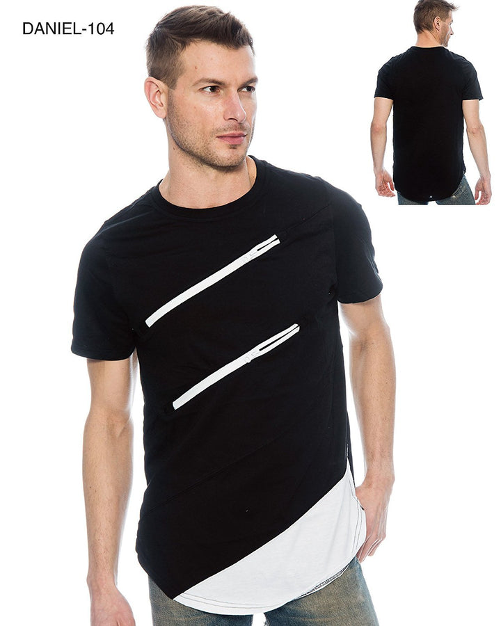 True Rock Men's Daniel Crew Neck Contrast Zip T-Shirt - CLEARANCE - FINAL SALE