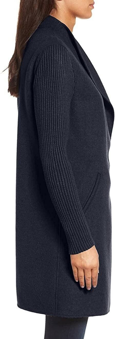 Kenneth Cole New York Women's Jacket Double Face Wool Blend Coat with Knit Sleeve