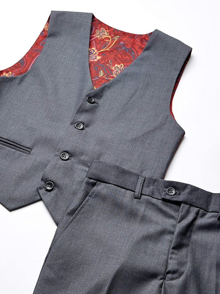 Geoffrey Beene Boy's Modern Fit 5-Piece (Jacket Vest Trousers Shirt Tie) Notch Lapel Suit Set