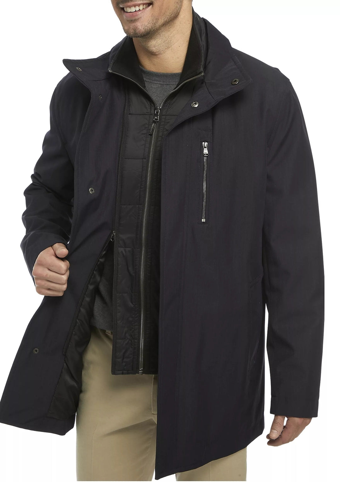 Michael Kors Mens Slim Fit Raincoat Lightweight Water-Resistant Windbreaker Rain Jacket