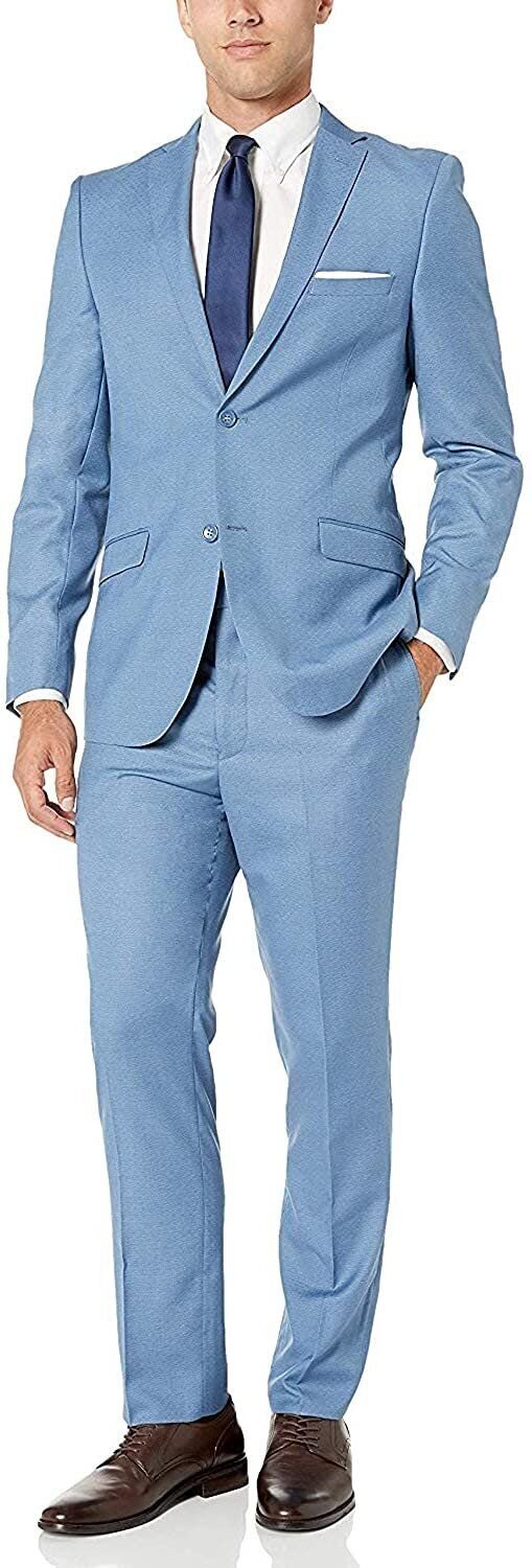 Adam Baker Men's 2-Piece Slim Fit Single Breasted Fine Textured Suit Set - Colors
