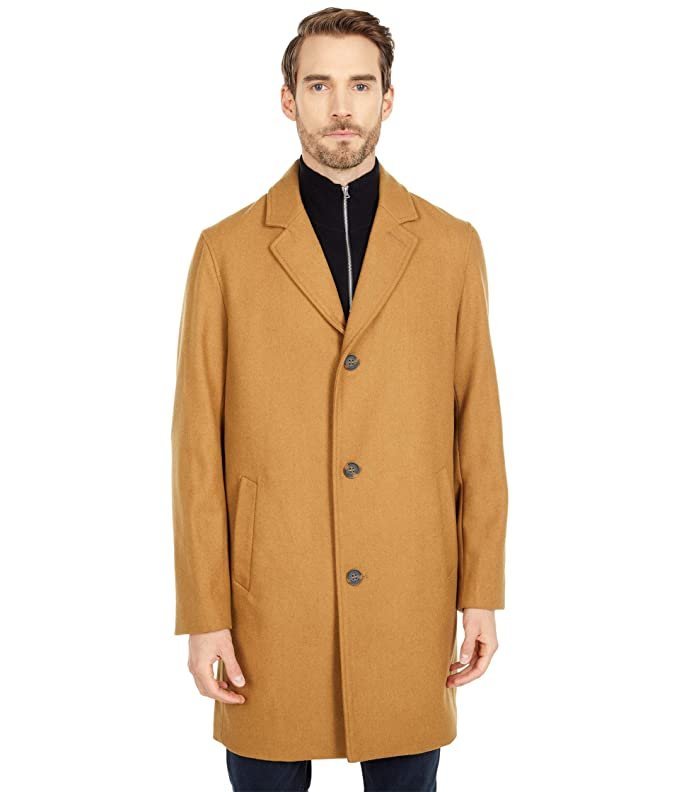 Cole Haan 37 Melton Wool Notched Collar Coat with Welt Body Pockets