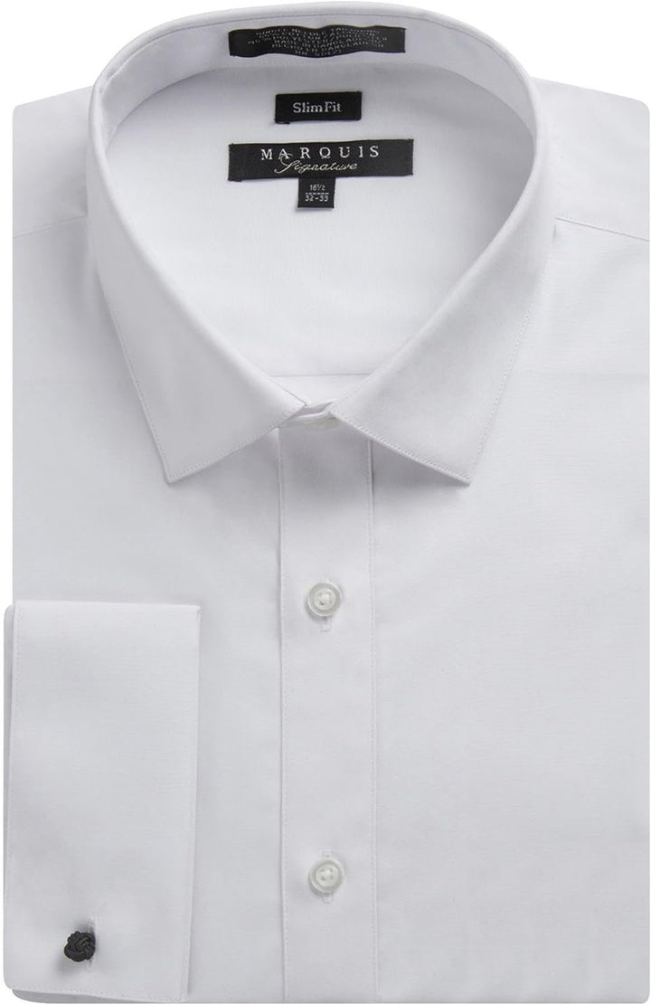 Marquis Men's Slim Fit French Cuff Cotton Blend Solid Dress Shirt