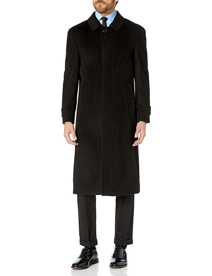 Prontomoda Men's Single Breasted Black Luxury Wool/Cashmere Full Length Winter Topcoat