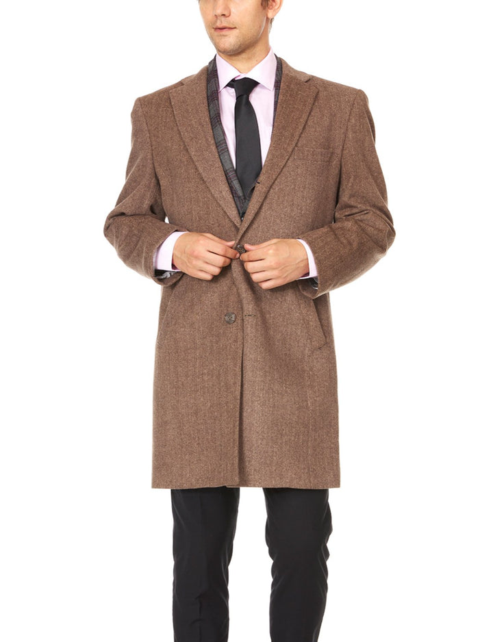 Prontomoda Men's Light Brown Luxury Wool/Cashmere Three-Quarter Length Topcoat-CLEARANCE