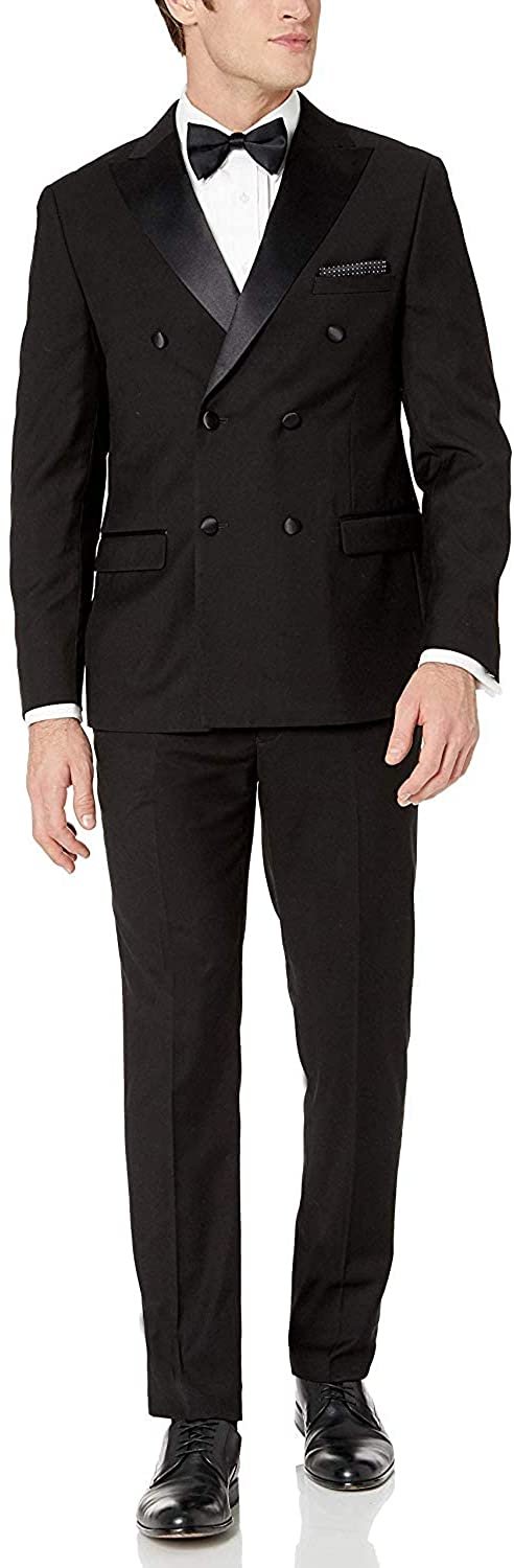 Adam Baker Men’s Slim Fit Double Breasted Peak Lapel 2-Piece Tuxedo Suit Set
