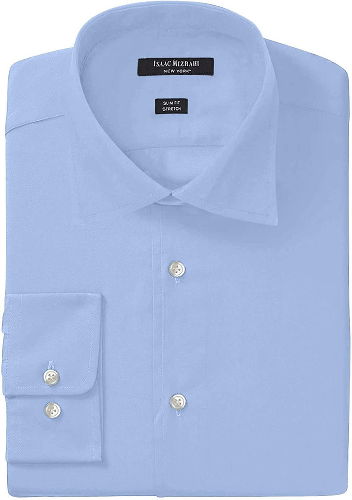 Isaac Mizrahi Men's Slim Fit Solid Broadcloth Cut Away Collar Dress Shirt