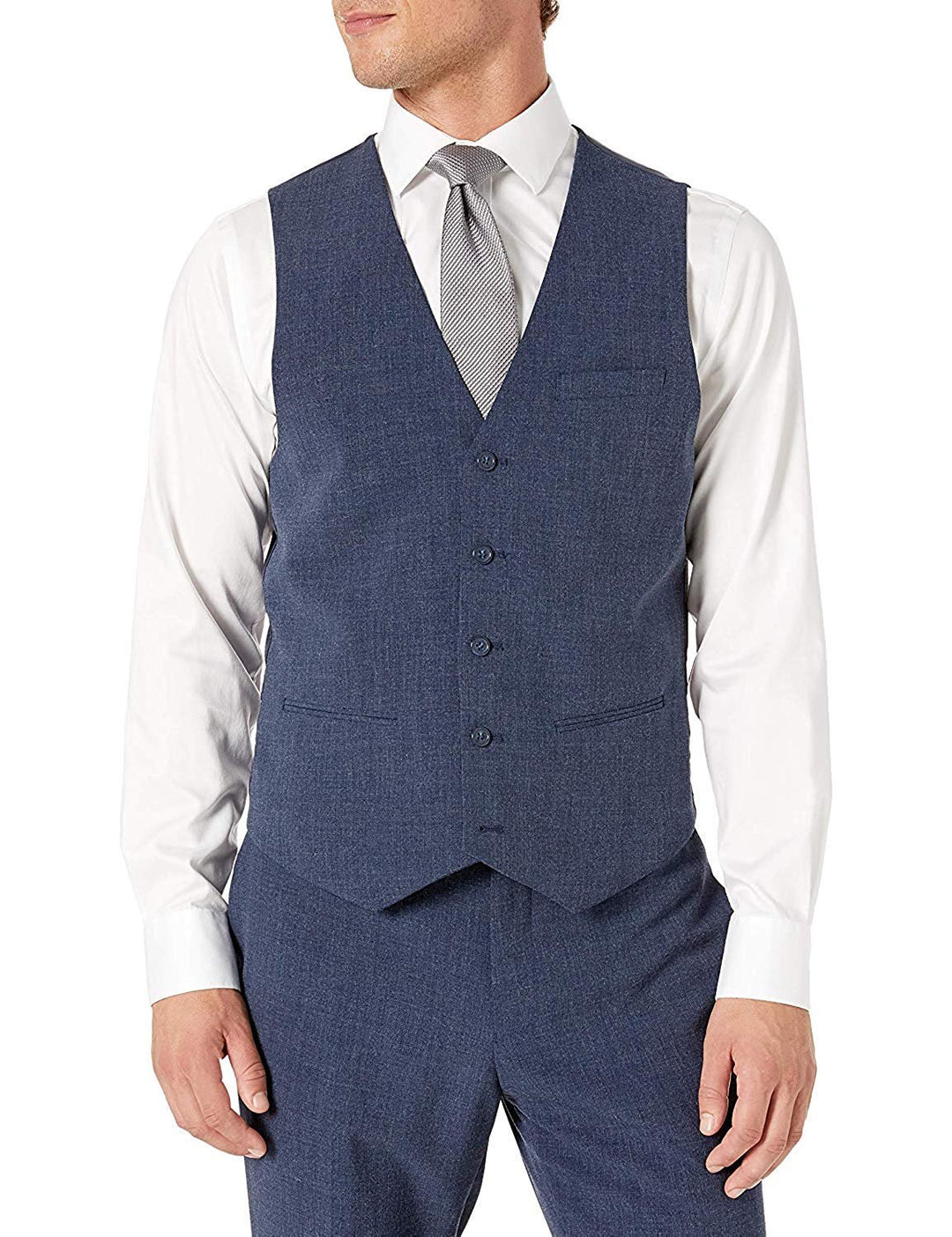 Adam Baker Men's Single Breasted Stretch Slim Fit Stretch 2-Button Vested Suit Set
