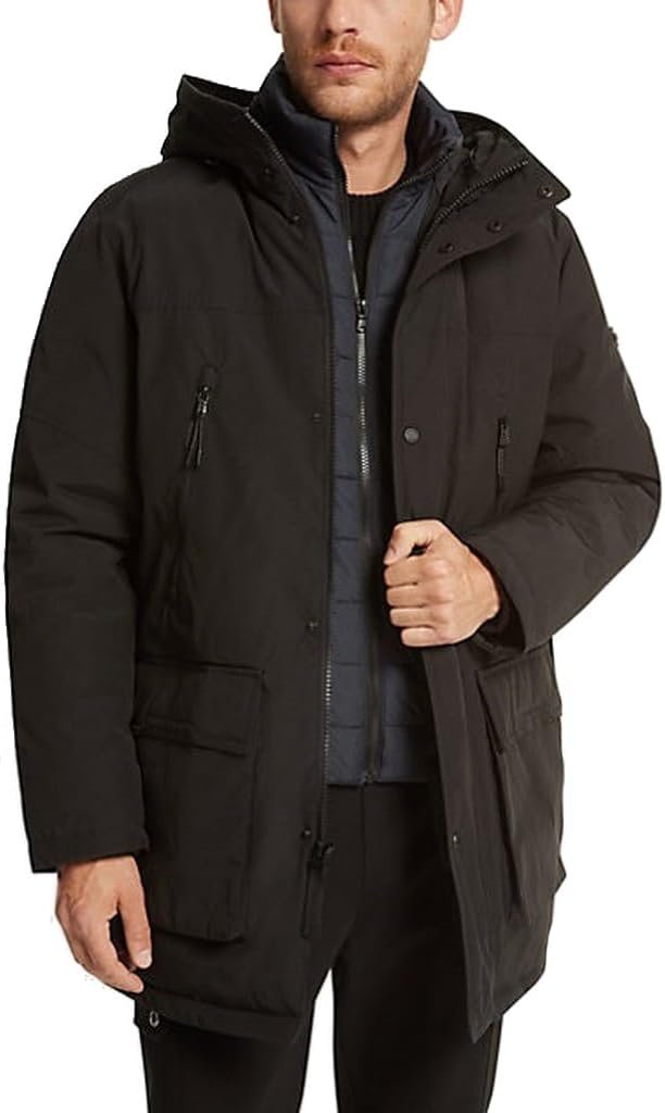 Michael Kors Men's Warm Woven Parka Coat with Attached Quilted Bib