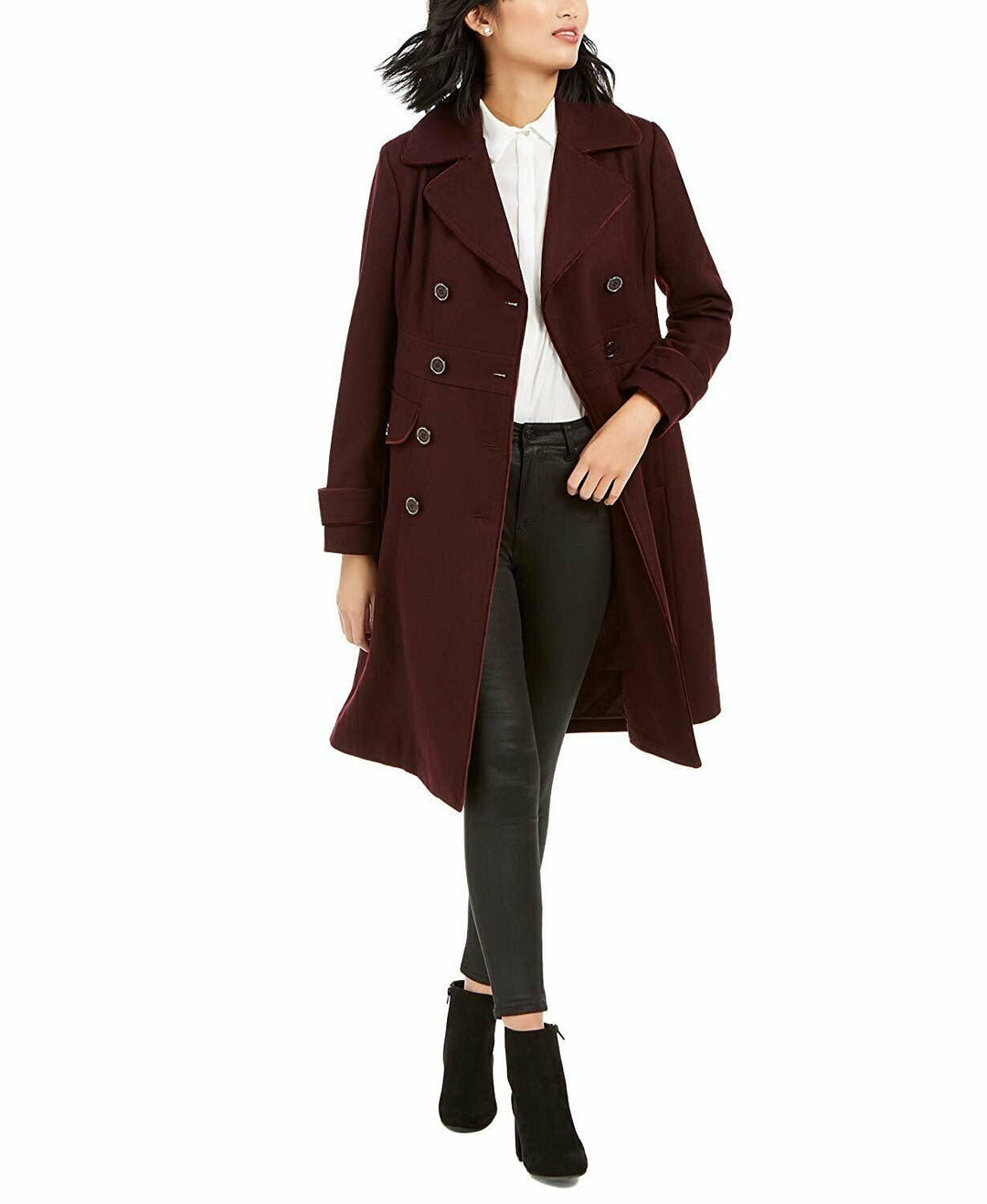 Kenneth Cole New York Womens Double-Breasted Contrast-Piping Peacoat