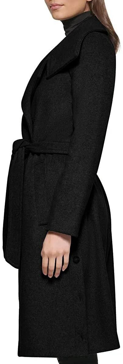 Kenneth Cole New York Womenâ€™s Wool-Blend Belted Tie Waist Wrap Coat