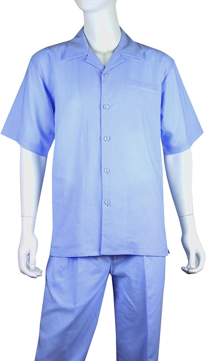 Adam Baker Men's 2-Piece (Long Pants and Short Sleeve Shirt) Linen-Cotton Blend Walking Suit Set