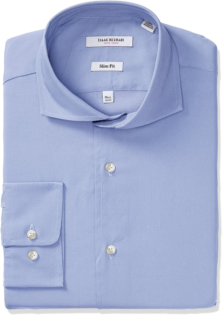 Isaac Mizrahi Men's Slim Fit Solid Broadcloth Cut Away Collar Dress Shirt