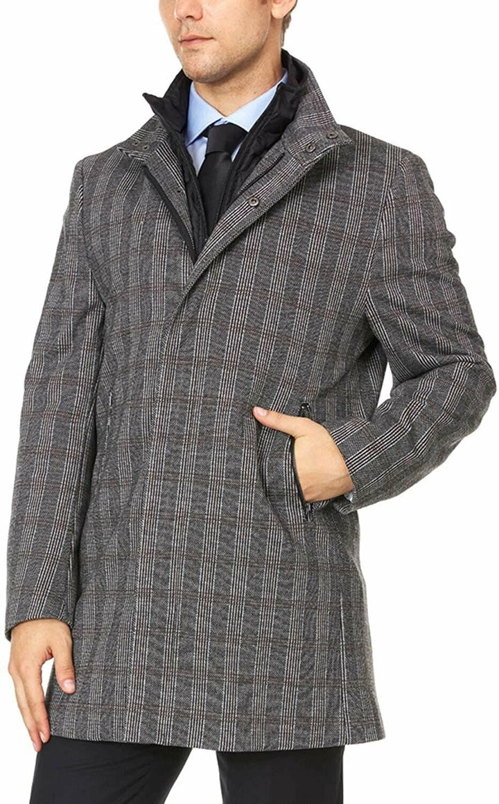 Adam Baker Men's Luxury All Weather Top Coat With Removable Quilted Bib Overcoat