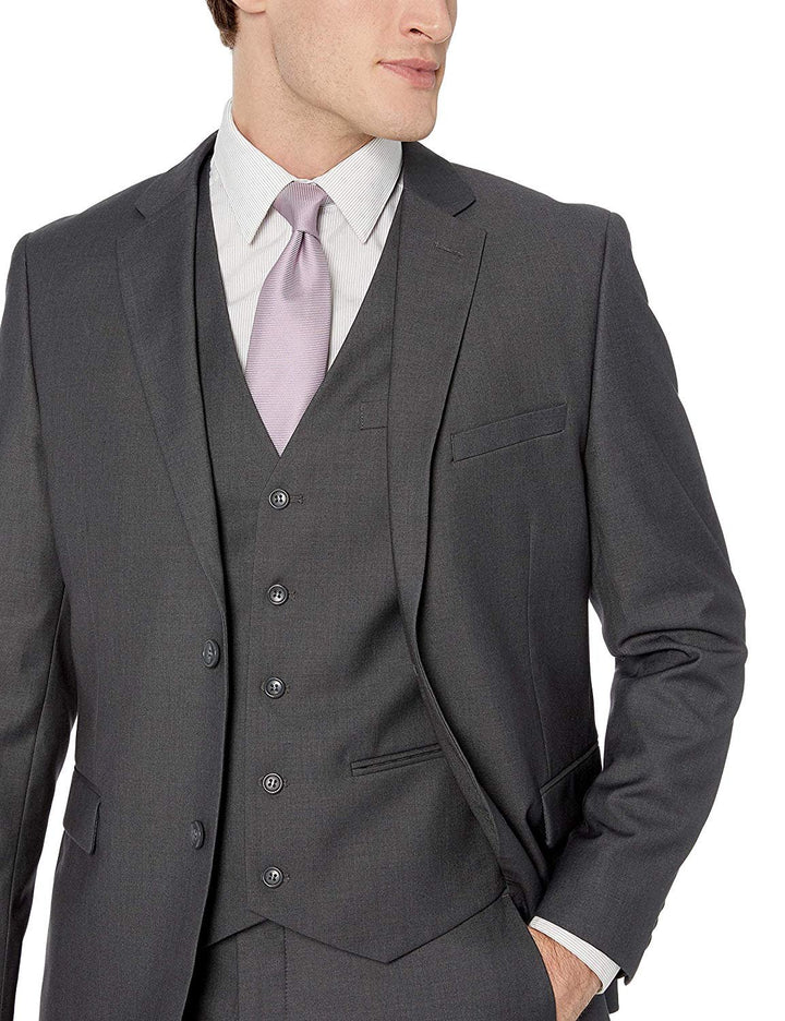 Adam Baker Men's Slim Fit 3-Piece (Jacket, Vets, Trousers) Vested Suit Set - Charcoal & Grey
