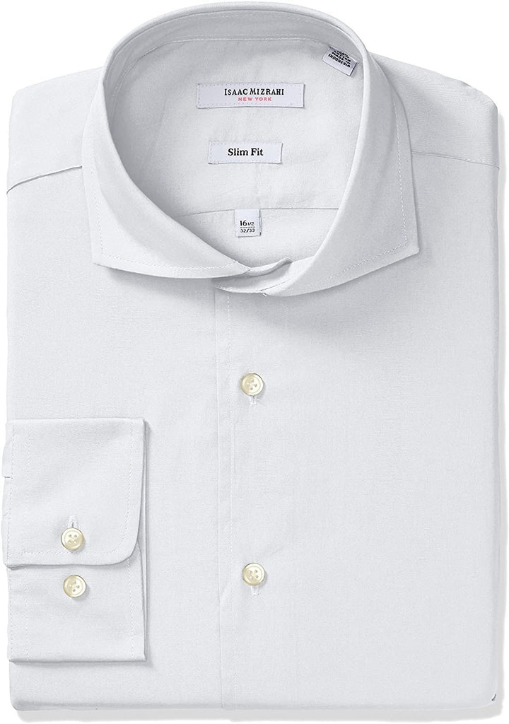 Isaac Mizrahi Men's Slim Fit Solid Broadcloth Cut Away Collar Dress Shirt