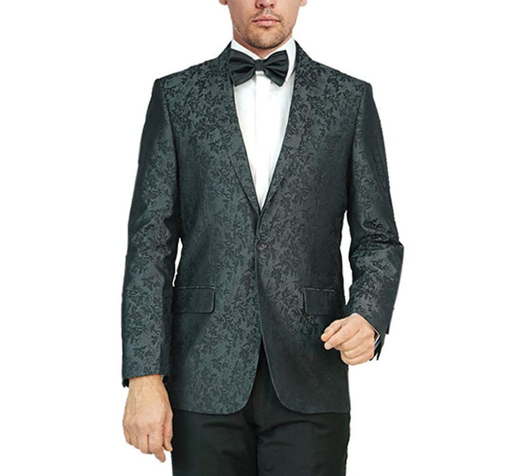 Adam Baker Men's Regular Fit Dinner Jacket Jacquard Floral Design Shawl Collar Wedding Tuxedo Blazer
