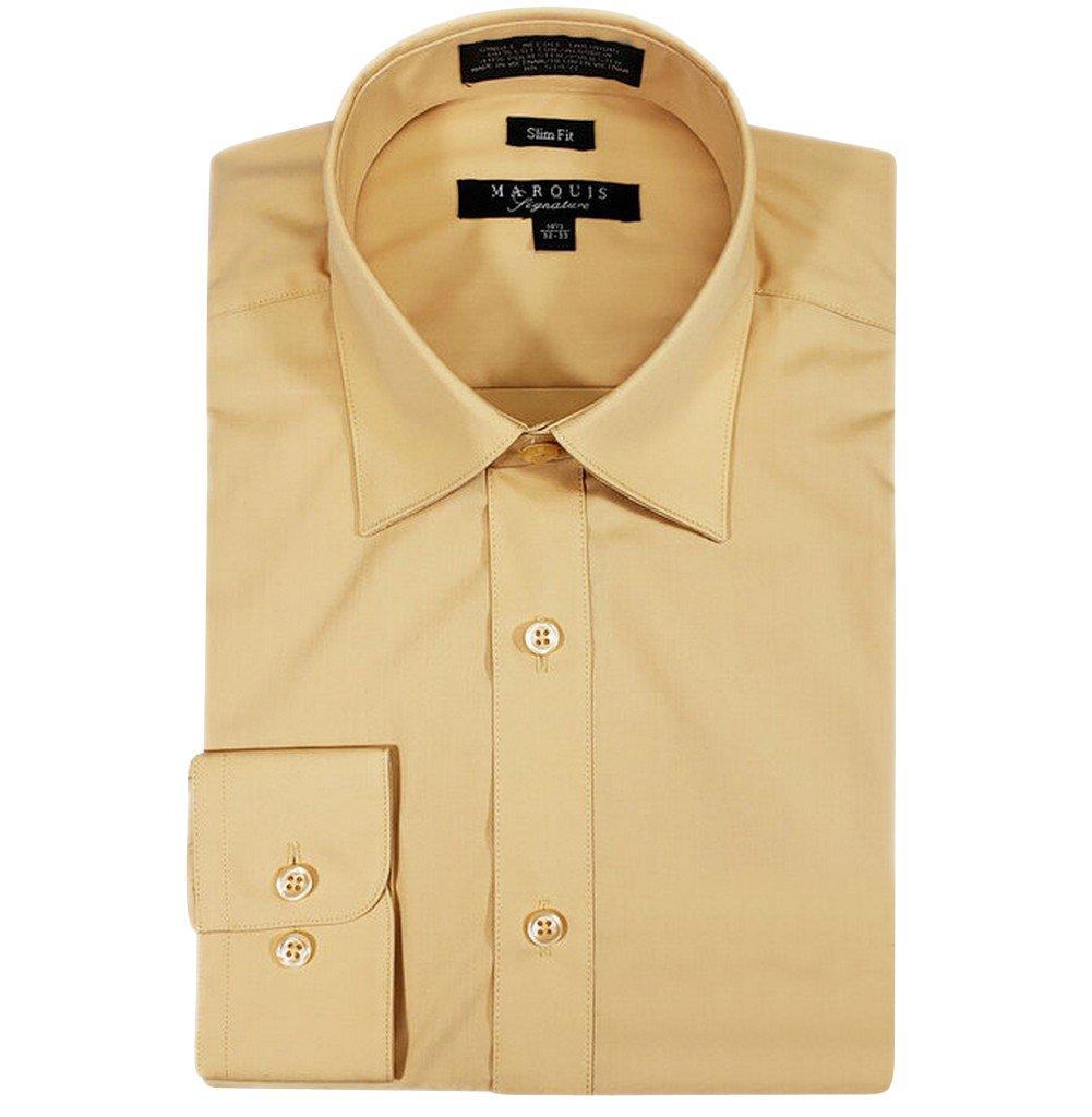 Marquis Men's Basic Slim Fit Dress Shirt Champagne Gold / 18.5" Neck 36/37" Sleeve Marquis Men's Basic Slim Fit Dress Shirt Champagne Gold / 18.5" Neck 36/37" Sleeve