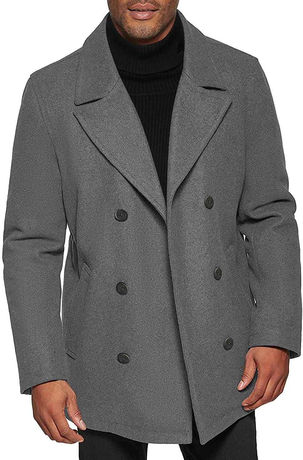 Michael Kors Mens Double Breasted Jacket Wool-Blend Pea Coat